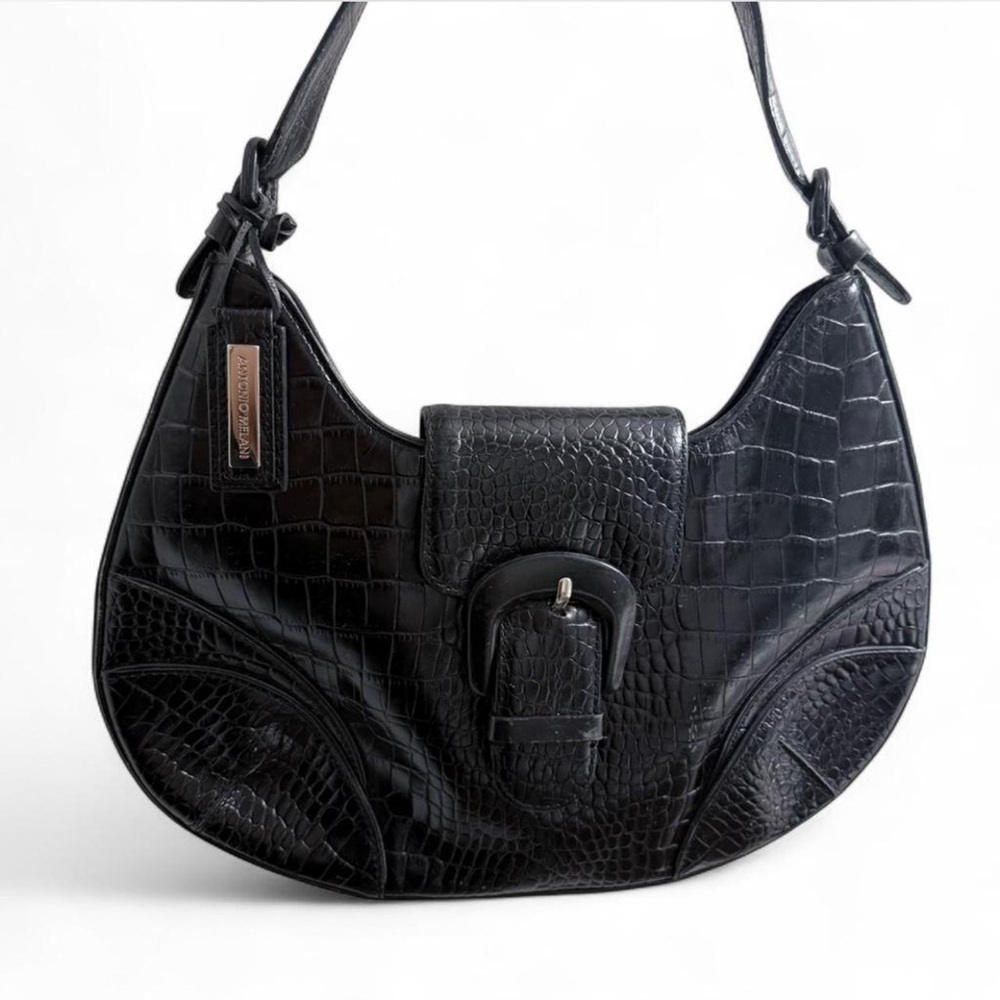 Antonio Melani  Black Crocodile-Embossed shoulder Bag